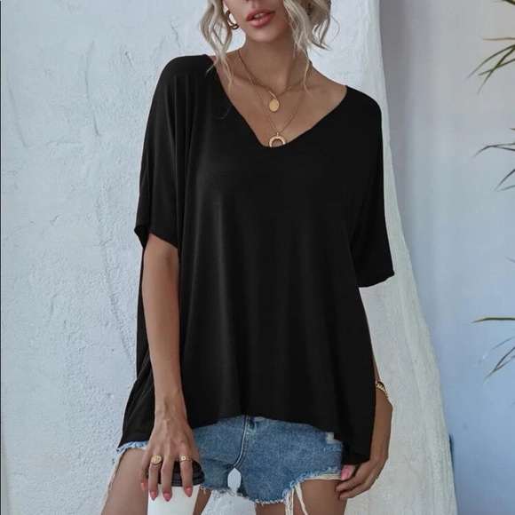 Boho oversized v neck short sleeve tee - Picture 4 of 6